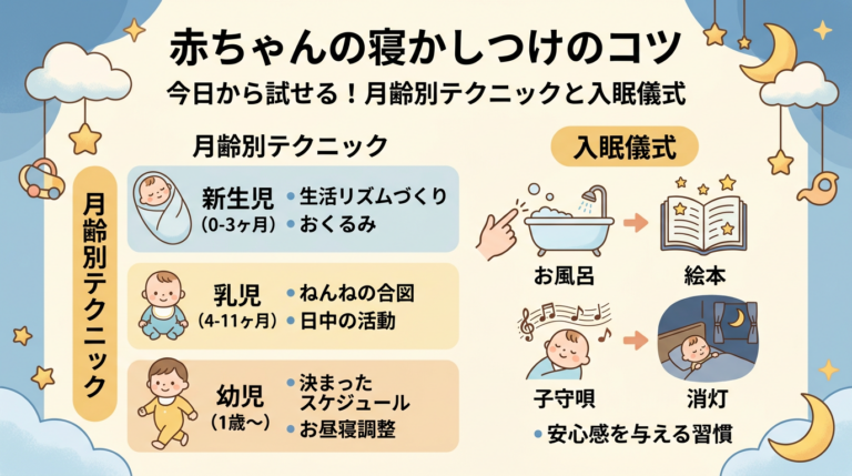 赤ちゃんの寝かしつけのコツ - 月齢別テクニックと入眠儀式