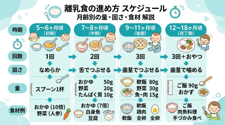 離乳食の進め方スケジュール - 月齢別の量・固さ・食材を徹底解説