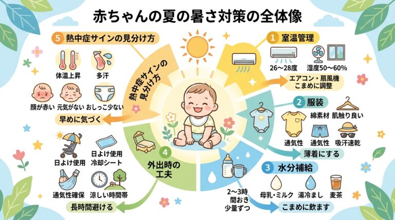 赤ちゃんの夏の暑さ対策 - 月齢別の服装・室温管理・熱中症予防まとめ