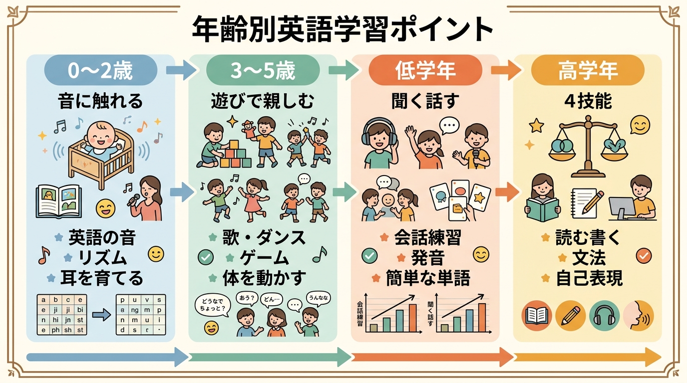 年齢別の英語学習4段階