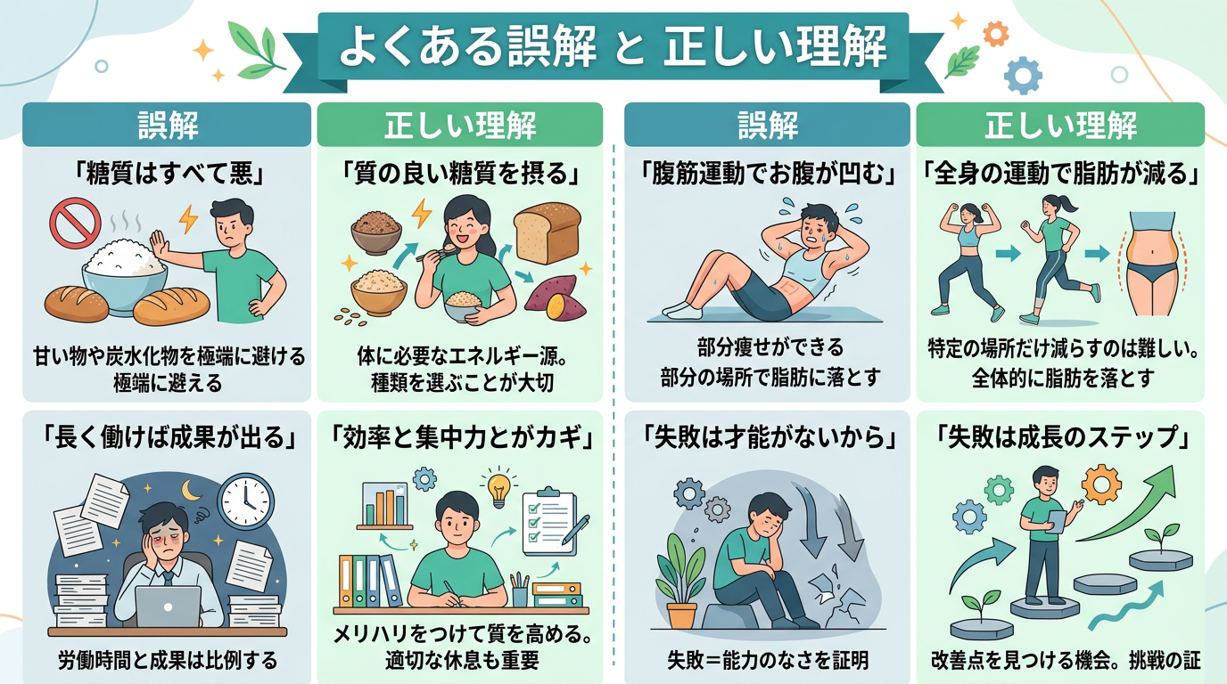 よくある誤解と正しい理解を並べた比較インフォグラフィック
