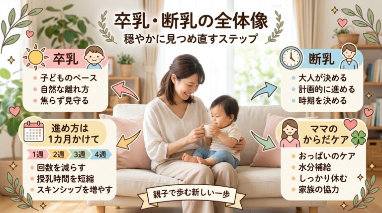 卒乳と断乳の進め方ガイド - 時期の目安・ステップ・夜間断乳・おっぱいケア
