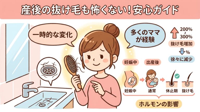 産後の抜け毛はいつまで？ピーク時期と食事・ヘアケア対策を解説