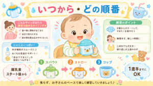 赤ちゃんのコップ飲み・ストローマグ練習 - いつから・月齢別ステップと進め方